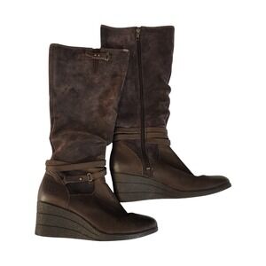 UGG Lesley Boot Knee High US 9 Brown Suede Leather Waterproof Wedge Tall Boots